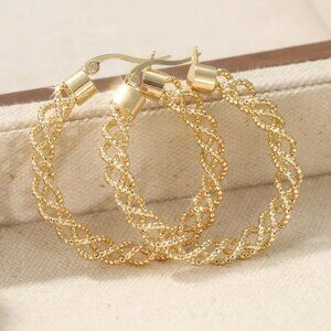 14K Gold Womens Twisted Braided Large Hoop Earrings Ladies 14 K Silver Jewelry